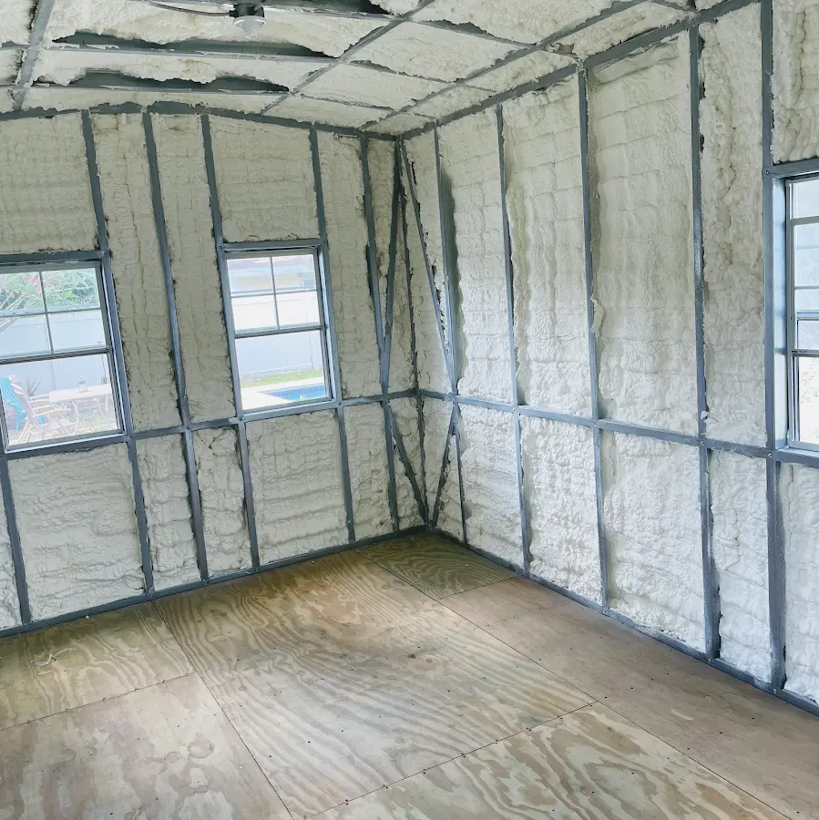 Closed-cell spray foam insulation applied to wall cavities in a residential project in Sheffield